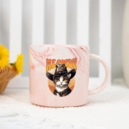 Meowdy Cowboy Cat Funny Howdy Meowdy Cowboy Cat Marble Mugs