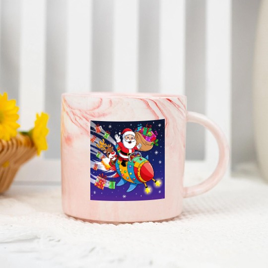 Reindeer with father christmas and spaceship Marble Mugs