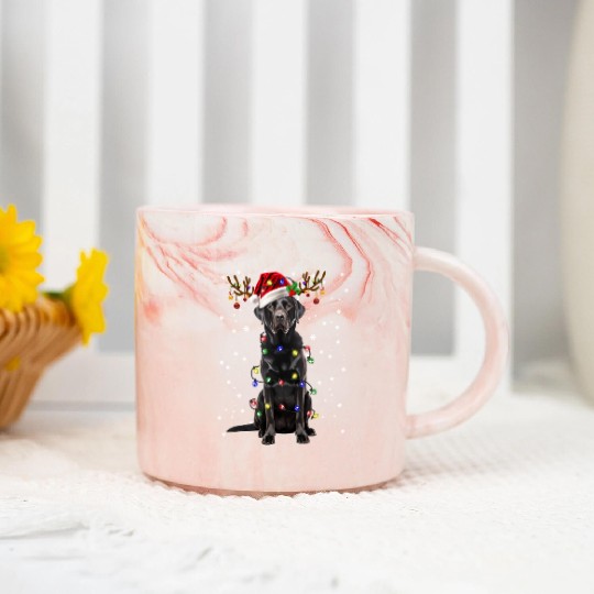 Black Lab Labrador Christmas Tree Light Marble Mugs