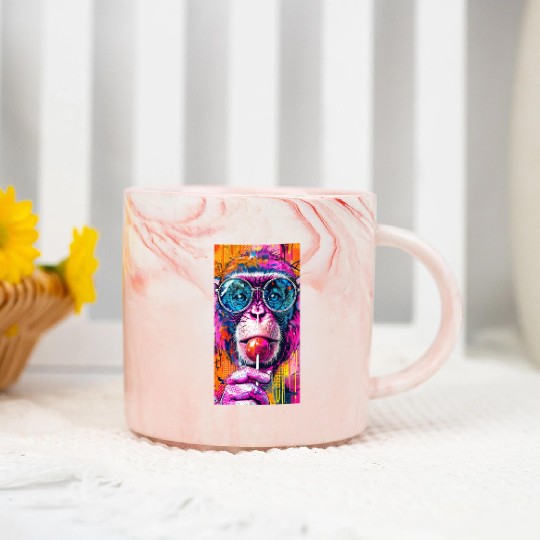 Digital Art Monkey With Lollipop Graffiti Elements Marble Mugs