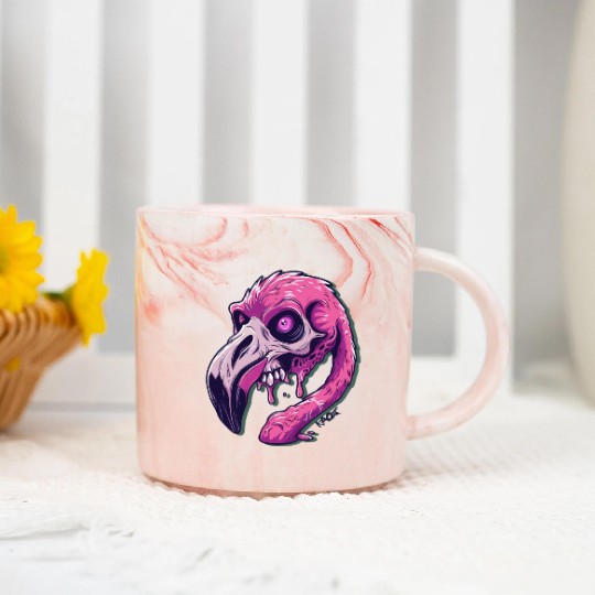 Funny Terrible Horror Zombie Flamingo Marble Mugs