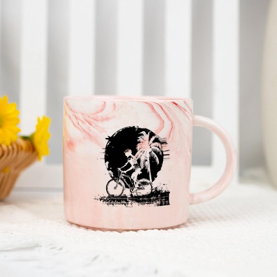 Cycling Girl Drawing Marble Mugs