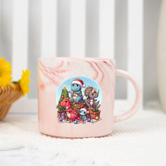 Dinosaurus Christmas tree Marble Mugs