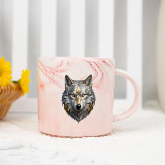 Majestic Silver/Gold Wolf Marble Mugs