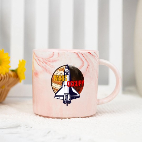 Mars Occupy -Rocket & Planet Space Design Marble Mugs