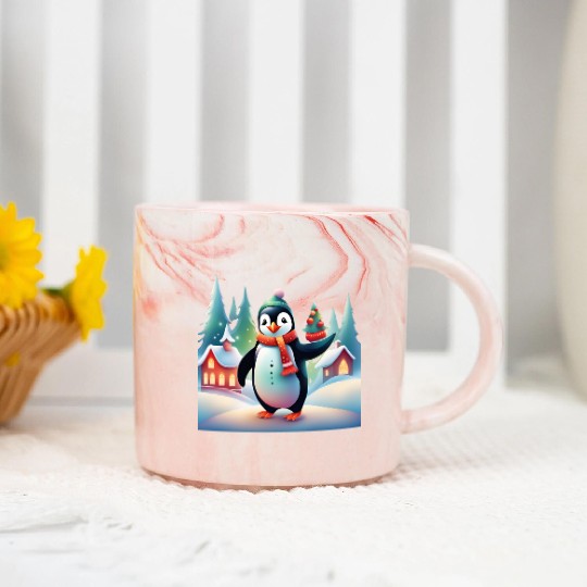 Christmas Merry Christmas For Gift Penguin Snowman Marble Mugs