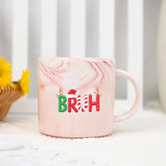 Bruh Christmas Reindeer Candy Cane Funny Holiday Marble Mugs