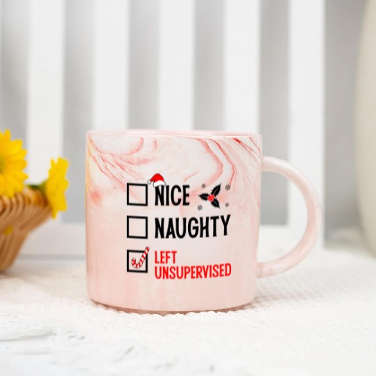 Left Unsupervised Christmas Checklist Marble Mugs