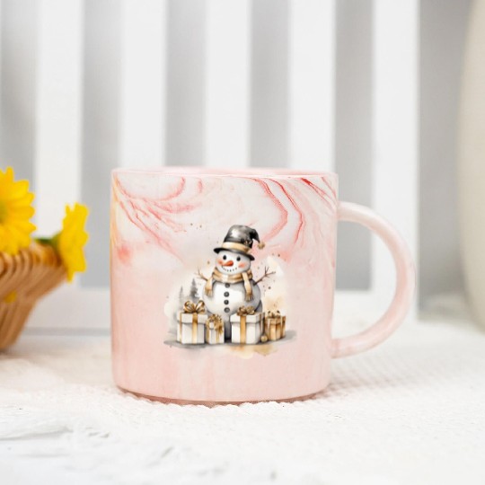 Black Gold Snowman, Merry Christmas Marble Mugs
