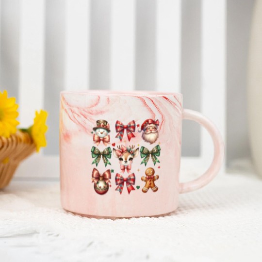 Christmas Coquette Bow Retro Christmas Marble Mugs