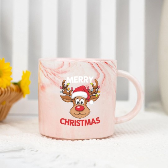 Merry Christmas Reindeer Men Women Family Matching Marble Mugs