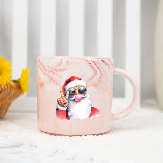 Retro Santa Christmas Blowing Bubble Marble Mugs