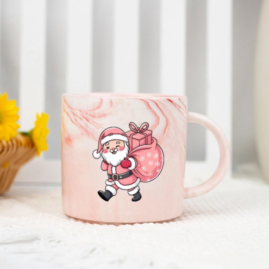 Pink Christmas Santa, Merry Christmas Marble Mugs