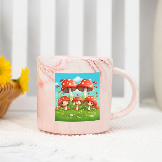 Mushrooms in Grass - Enchanting Nature-Inspired Marble Mugs