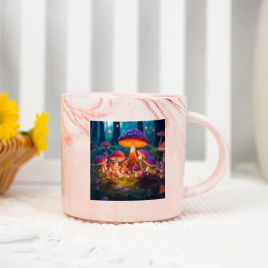 mushrooms in grass Marble Mugs