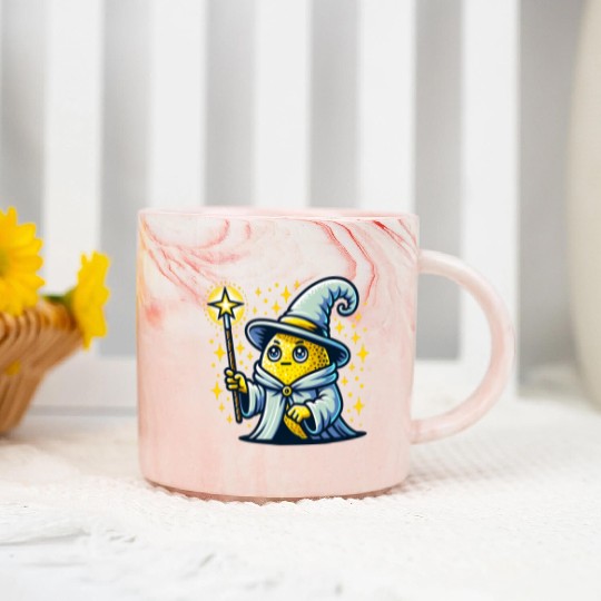 Cute Wizard Lemon with Magic Wand Marble Mugs