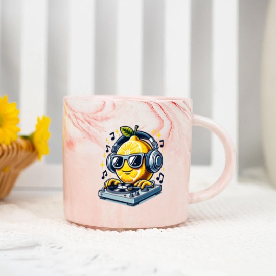 DJ Lemon Groove with Headphones and Turntable Marble Mugs