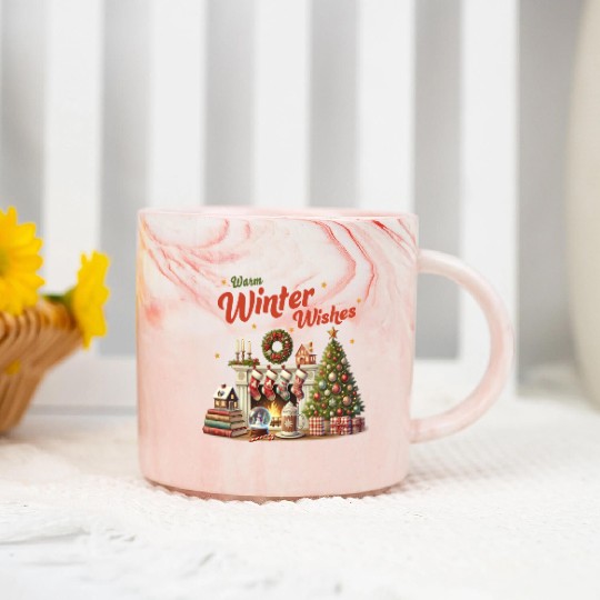 Warm Winter Wishes, Merry Christmas Marble Mugs