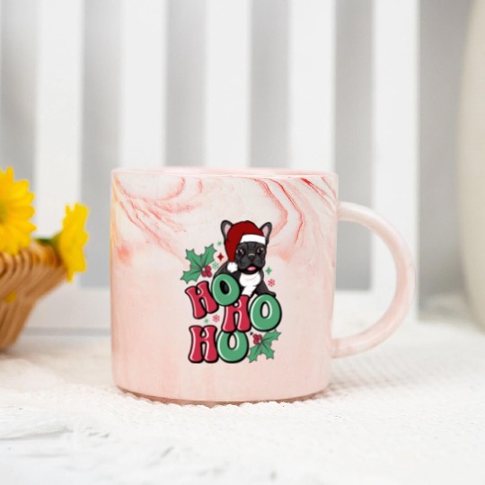 HO HO HO French Bulldog Holly Leaf Funny Marble Mugs