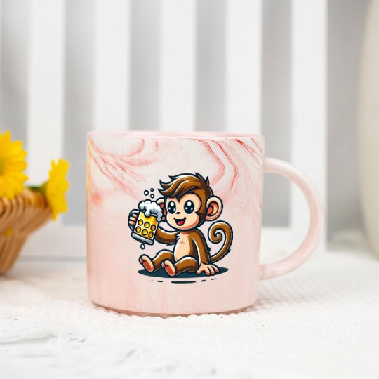 Cute Monkey Drinking Beer Marble Mugs