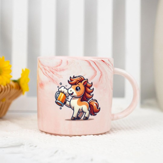 Cute Pony Drinking Beer 3 Marble Mugs