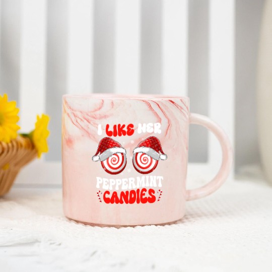 I Like Her Peppermint Candies Couples Christmas Marble Mugs