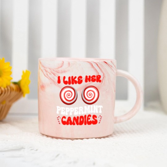 I Like Her Peppermint Candies Couples Christmas Marble Mugs