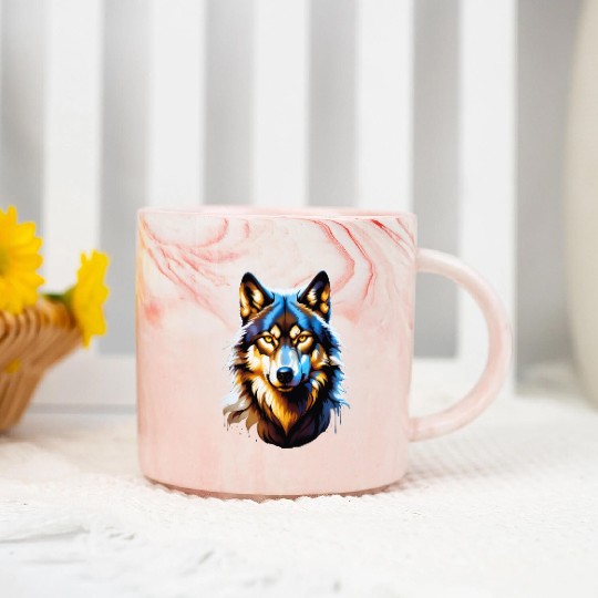 Isolated Lone Wolf Head Ink Design Marble Mugs