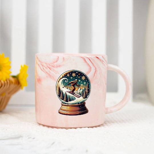 Snow Globe Skiing Adventure Fantasy Marble Mugs