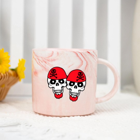 2 Pirate Skull Skeleton Halloween Two Friends Team Marble Mugs