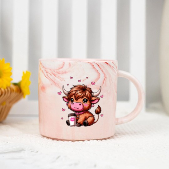 Highland Cow Valentines Marble Mugs