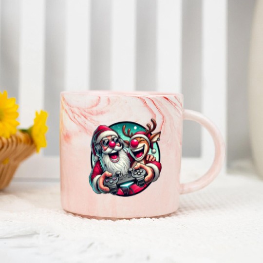 Funny Christmas Duo: Santa & Rudolph Gaming Marble Mugs