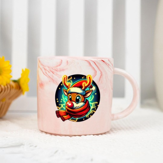 Funny Christmas Rudolph: Glowing Neon Santa Scarf Marble Mugs