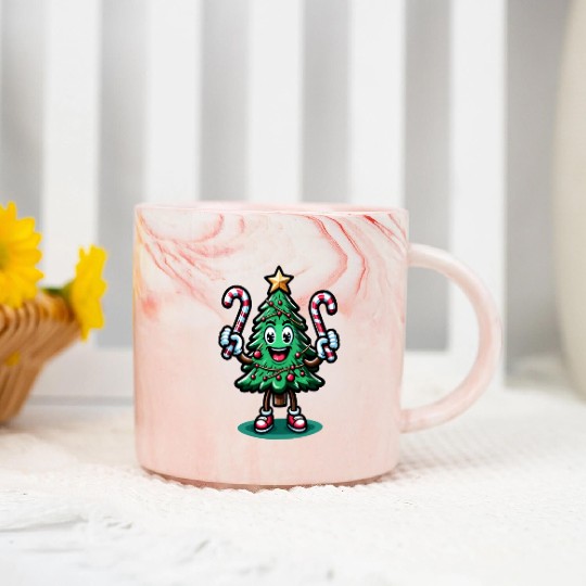 Happy Christmas Tree With Candy Canes Retro Marble Mugs
