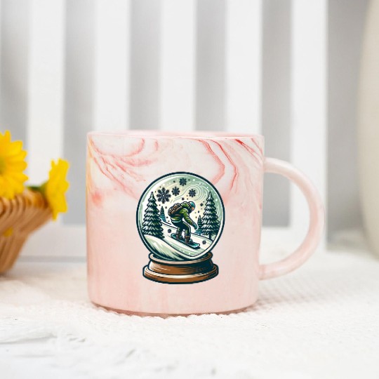 Snowboarding Adventure in Winter Wonderland Marble Mugs