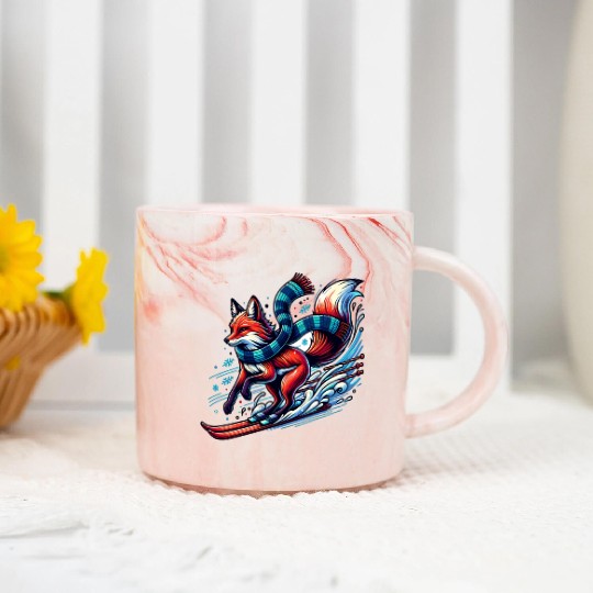 Fox Skiing Adventure in Winter Wonderland Marble Mugs
