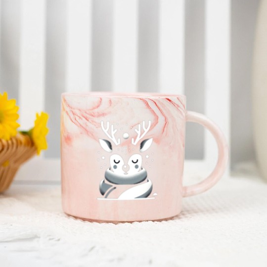 Winter Serenity Deer Illustration Marble Mugs