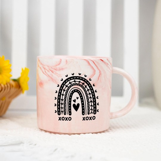 Rainbow Heart Design Marble Mugs