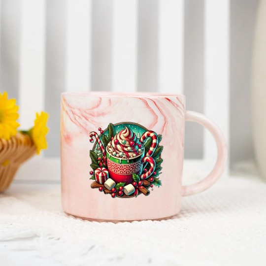 Festive Hot Cocoa Christmas Delight Marble Mugs