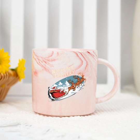 North Pole Delivery with Santa and Reindeer Marble Mugs