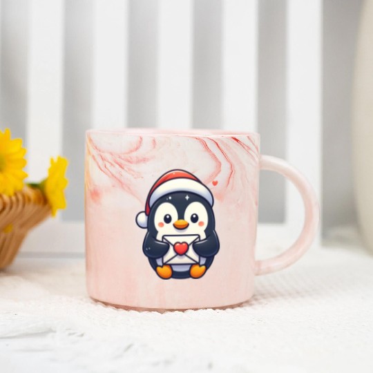 Penguin Valentine Mail with Heart Marble Mugs