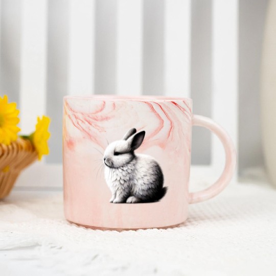Minimal Whiskers - Peaceful Bunny Art by TSQ Marble Mugs