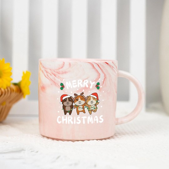 Merry Christmas Cute Guinea Pig Festive Lights Marble Mugs