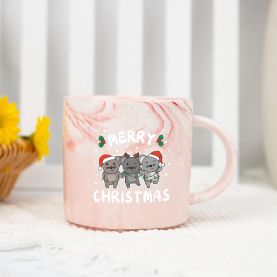 Merry Christmas Cute Mouse Festive Lights Mouse Marble Mugs