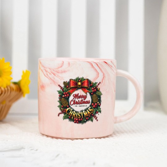 1950s Christmas Wreath - Vintage Holiday Cheer Marble Mugs