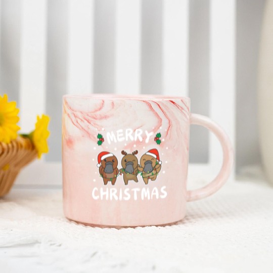 Merry Christmas Cute Platypus Festive Lights Marble Mugs