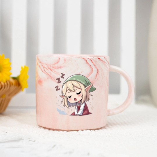 Sleepy Sprite: Cute Elf Napping So Lovingly Marble Mugs