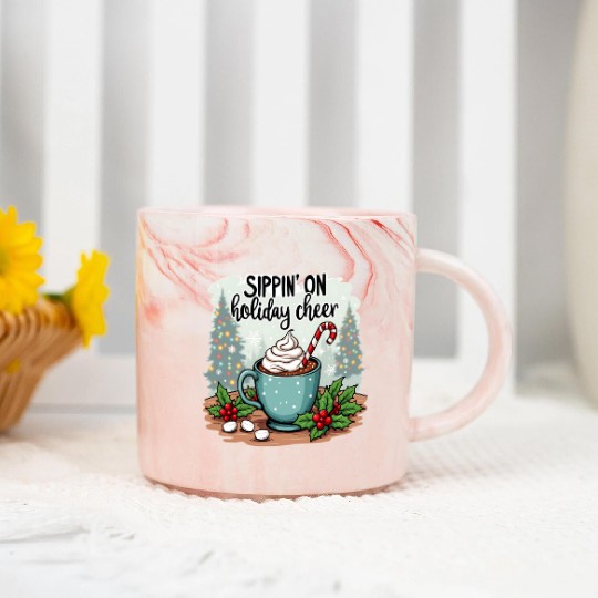 Sippin' On Holiday Cheer Hot Cocoa Marble Mugs