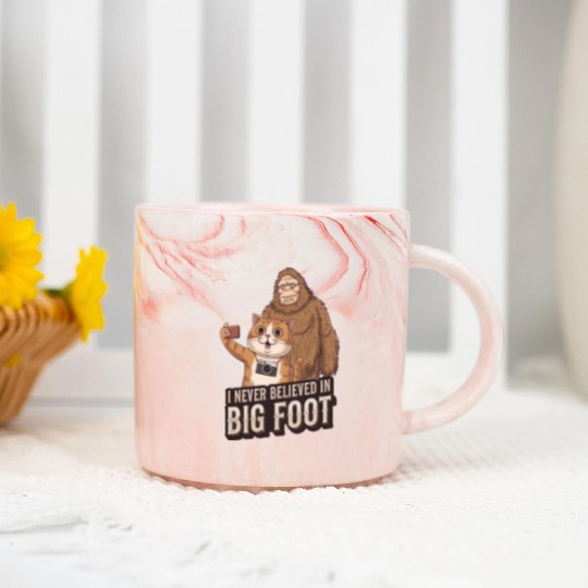 Cat and Bigfoot funny Marble Mugs