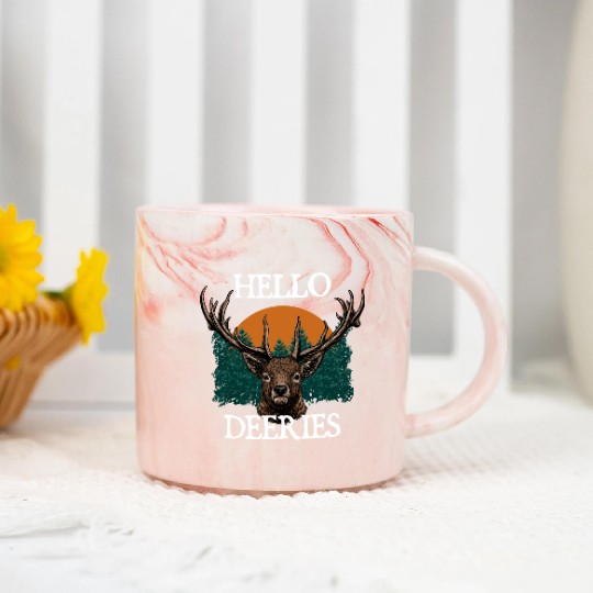 Hello DEERies Deer Hunting Elk Hunter Friends Marble Mugs